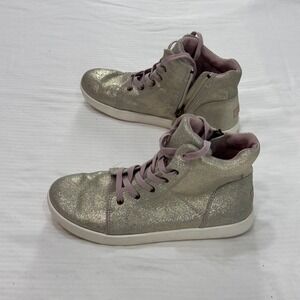 UGG Kids' Olive Glitter High-Top Sneakers Size 4 Sparkly Metallic Zip Up Shoes